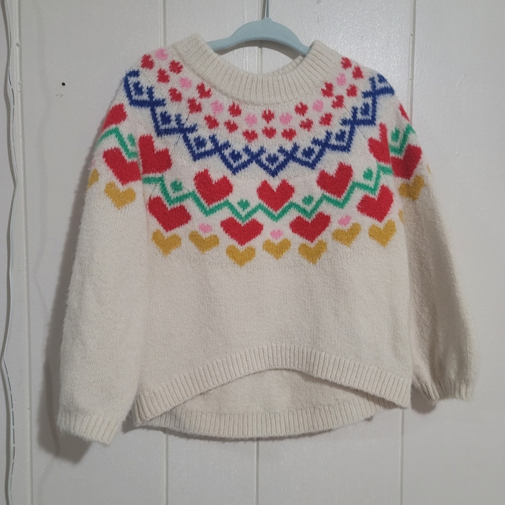 Old Navy Cream Sweater with Colorful Heart Design Toddler Size 2T